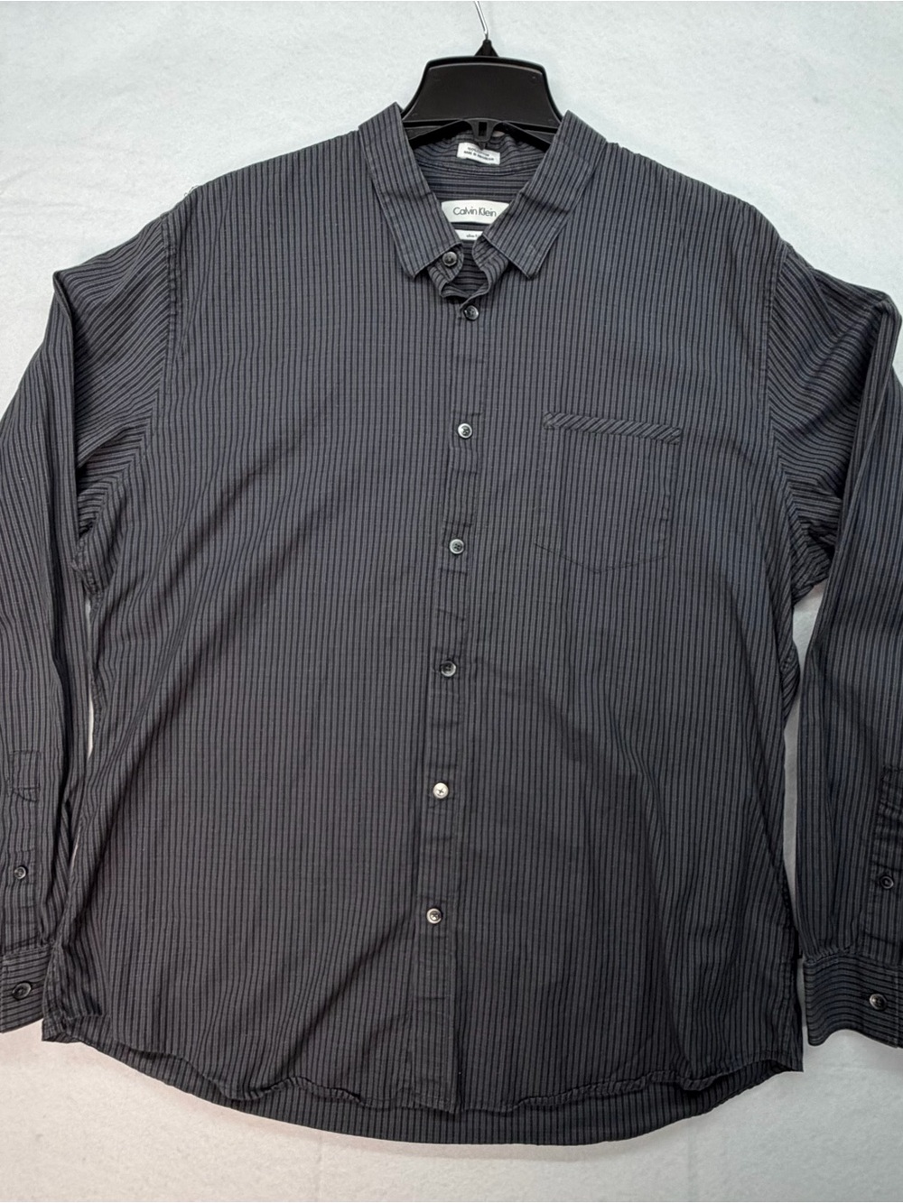 Calvin Klein Men's Slim Fit Gray Striped Cotton Button-Front Dress Shirt XL